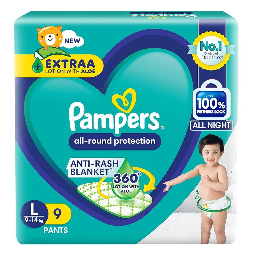 Pampers Lotion With Aloe & Vit.E 9 Pants (L 9-14 kg)